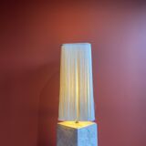 Beige marble stucco base, Houles white ecru fringed lampshade.