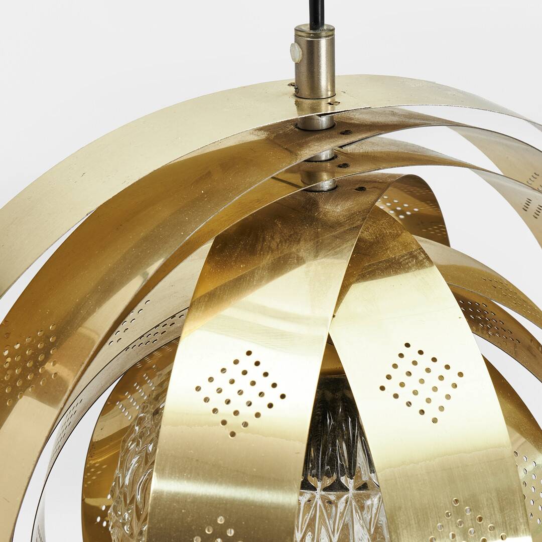 'Moon' pendant lamp, in brass and glass strips, 1970s
