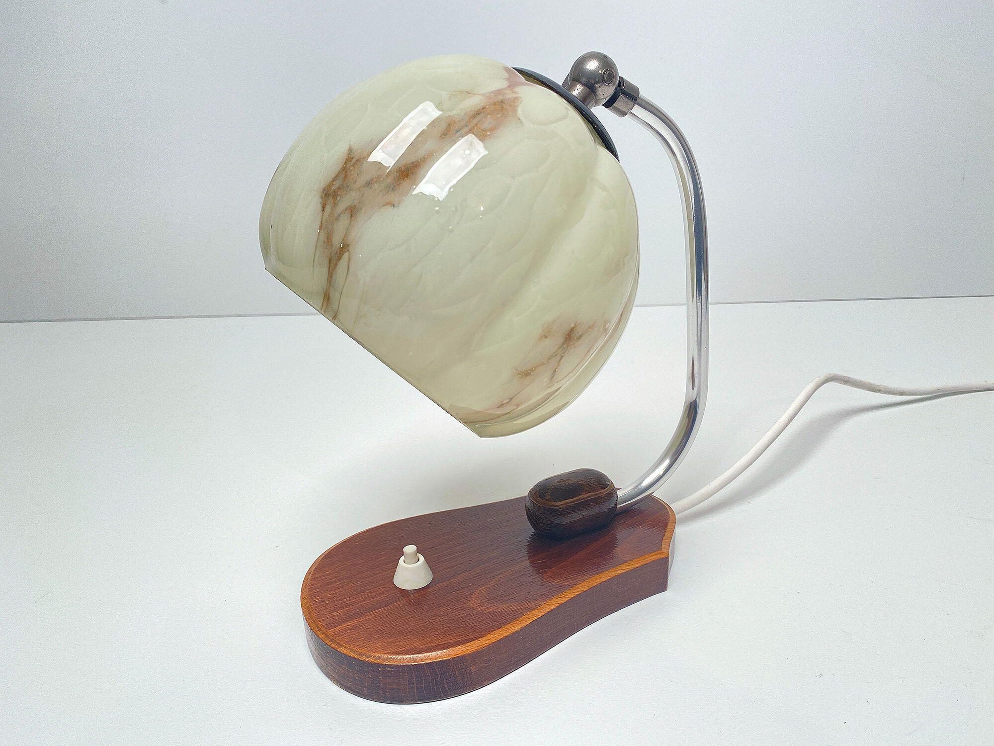 table lamp vintage art deco bauhaus, 30s, opaline marbled wood