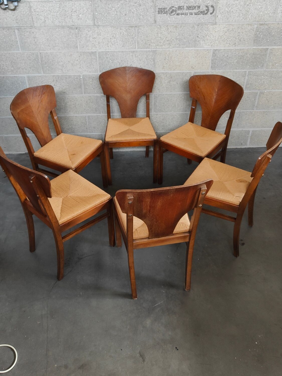 Suite of 6 Art Deco solid oak chairs