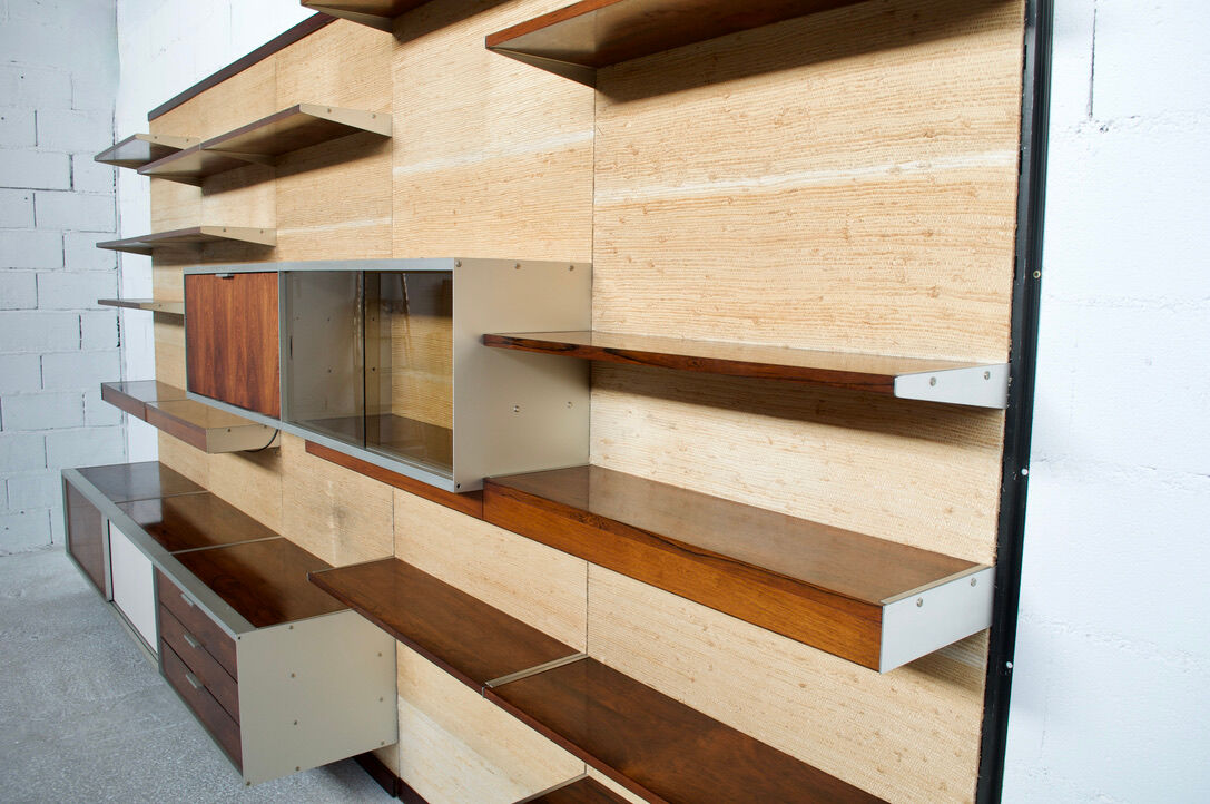 Système mural modulable à panneaux palissandre Georges Frydman années 70 efa éditeur