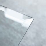 Glass & travertine dining table by Willy Ballez