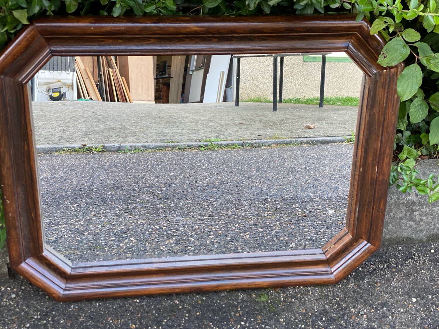 Vintage octagonal mirror in solid wood