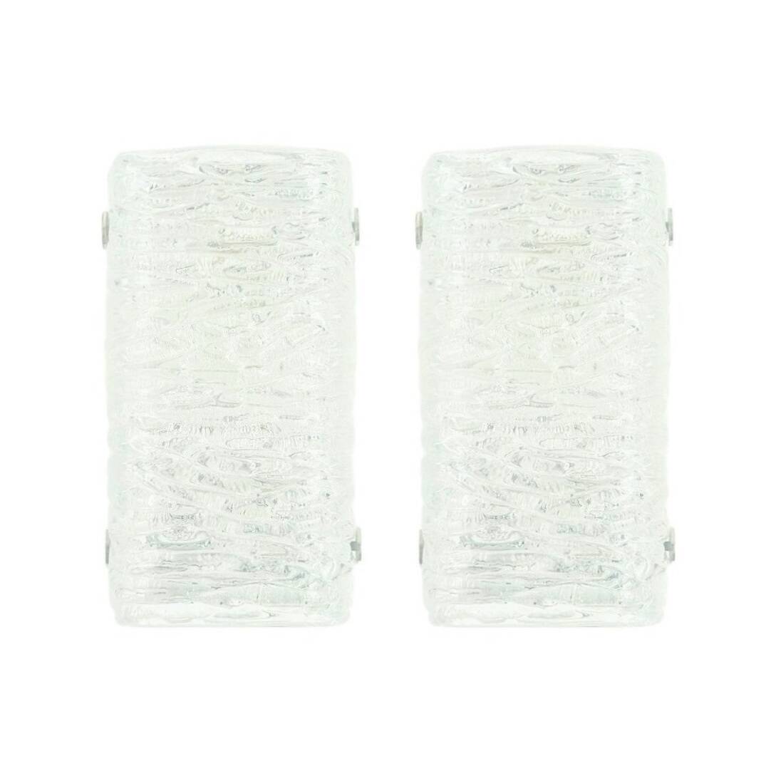 Pair of Mid-Century Modern Murano Ice Glass Wall Lights from Kaiser, 1960s