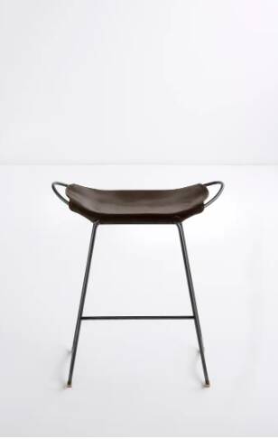 Tabouret de bar de cuisine contemporain Metal ahumado noir et cuir marron foncé