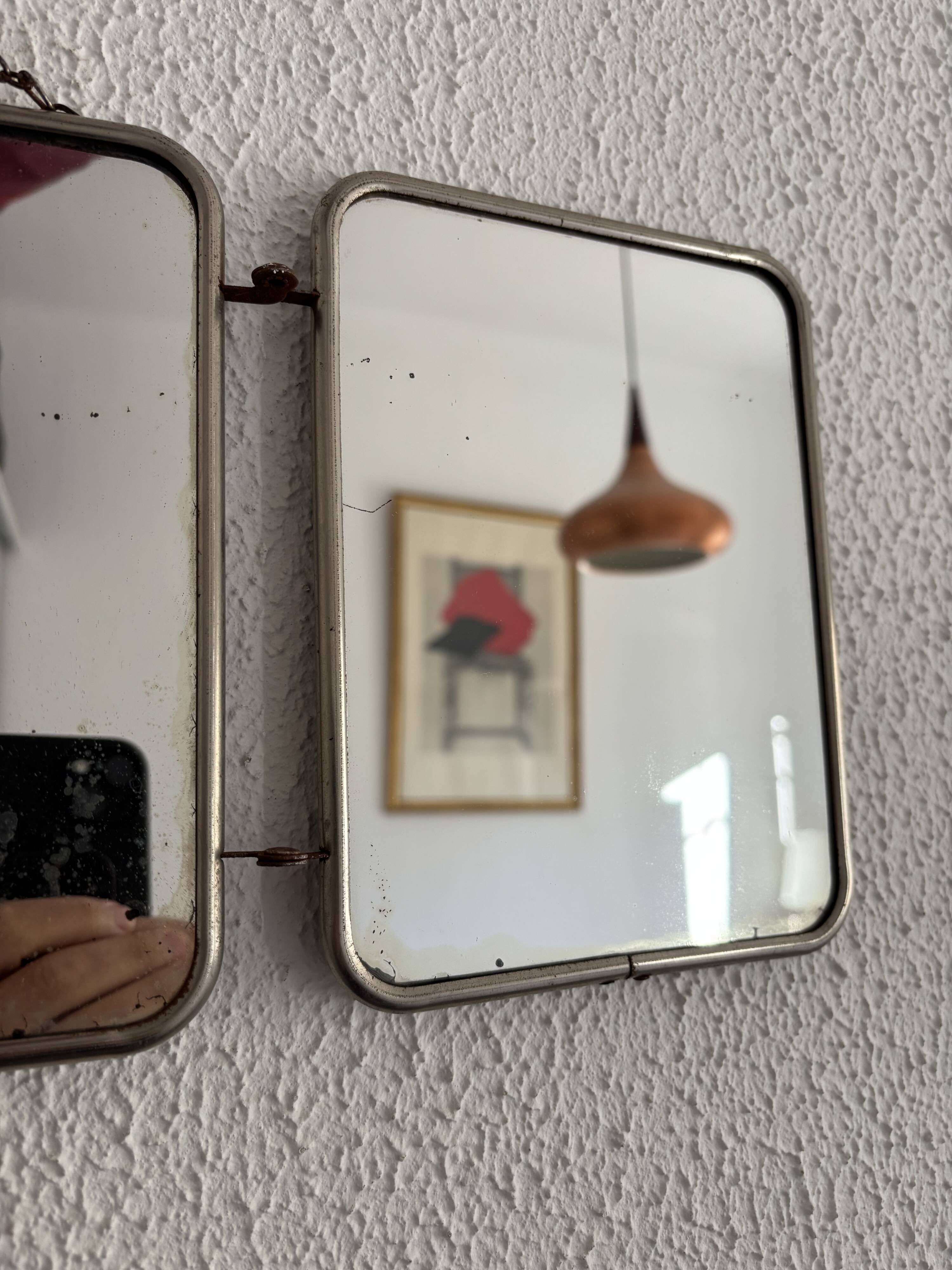 Vintage 1960s triptych mirror barber blue crocodile effect - 20 x