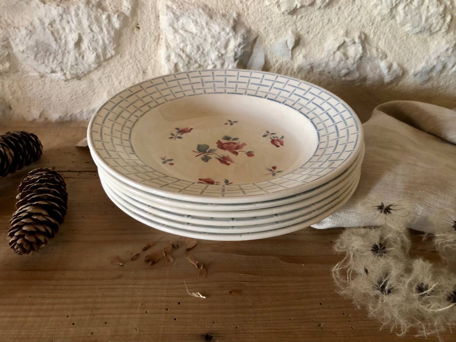 "Roseraie" soup plates from Digoin and Sarreguemines