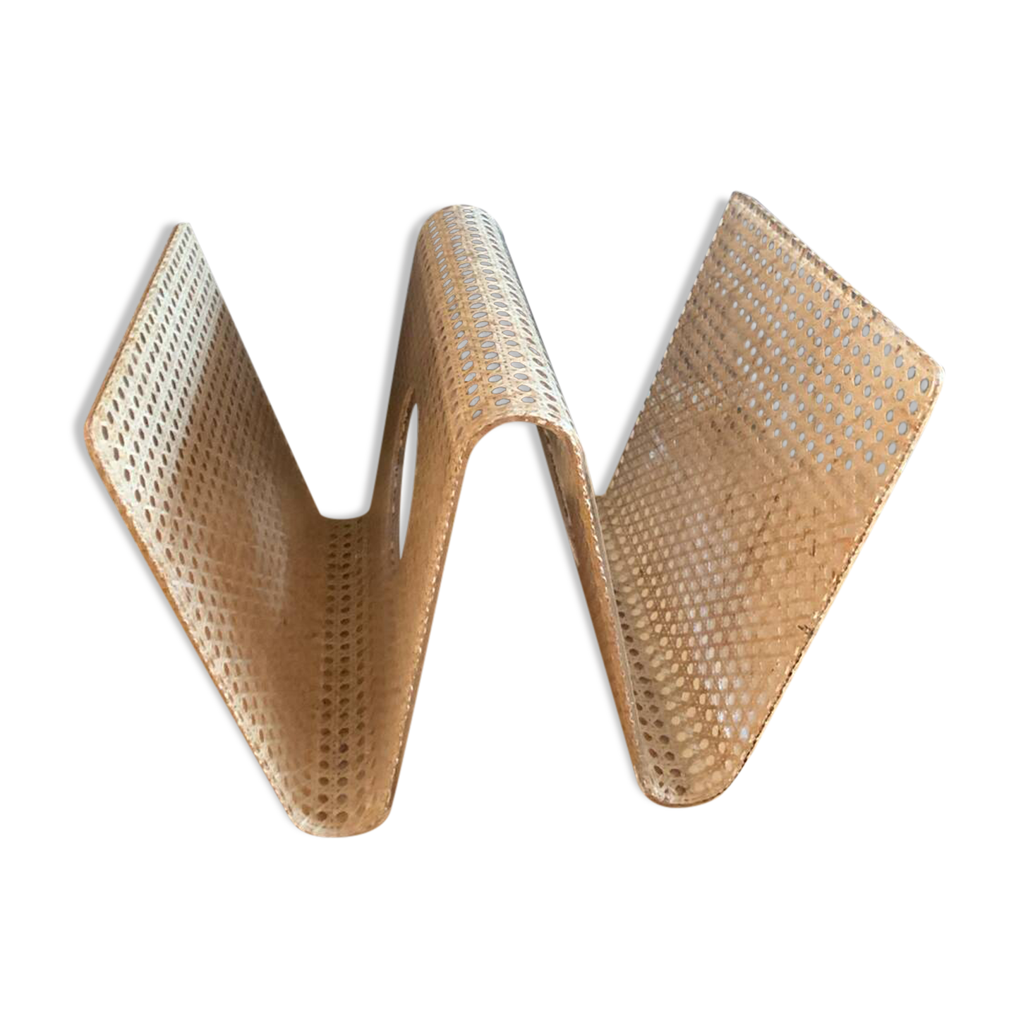 Plexiglass magazine rack with cane work, 1970