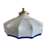 Hanging lamp in white opaline with blue ede