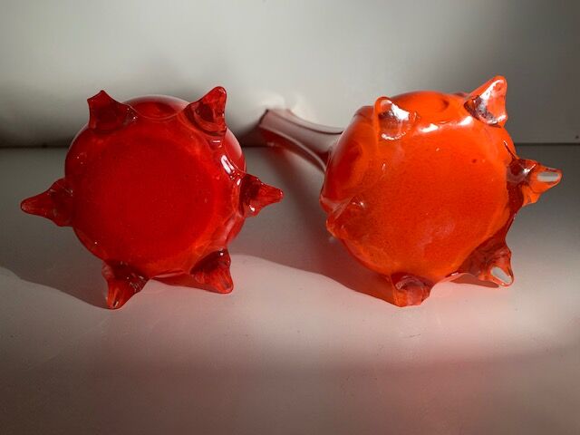 Pair vase soliflore orange glass Murano
