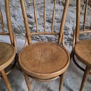 Set of 4 Fischel bentwood bistro chairs, Czechoslovakia, circa 1930–1950.
