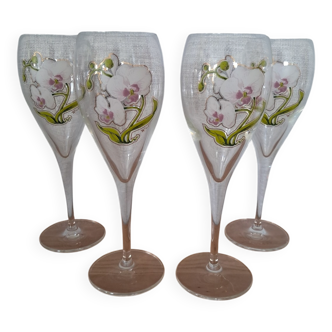 4 beautiful Belle Époque champagne flutes by Perrier Jouët