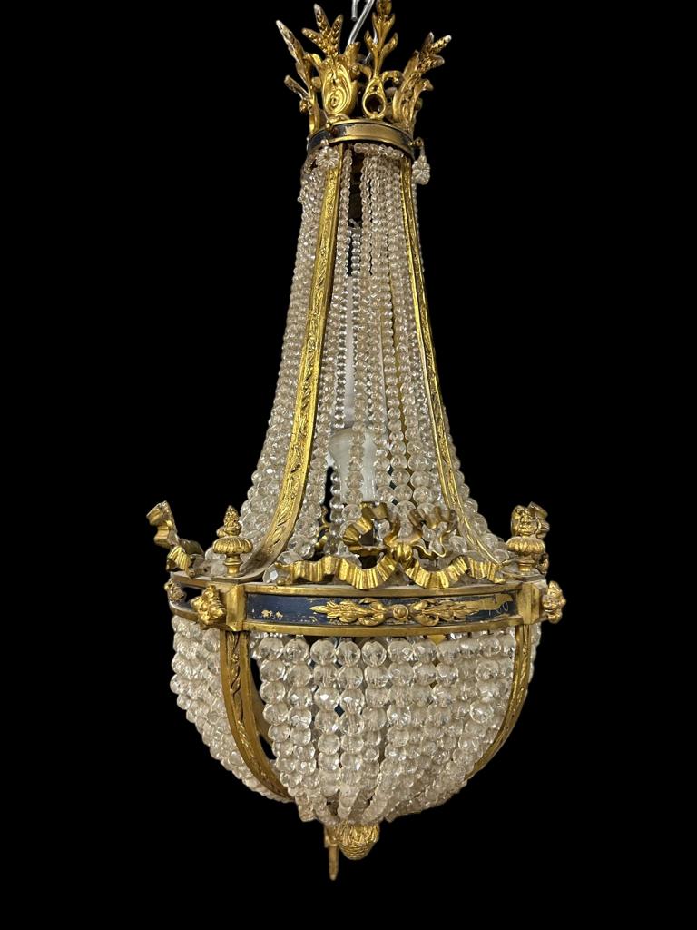 Hot air balloon chandelier in gilded bronze Louis XVI style of Napoleon III period