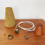 Teakwood and raffia bast chandelier by Temde