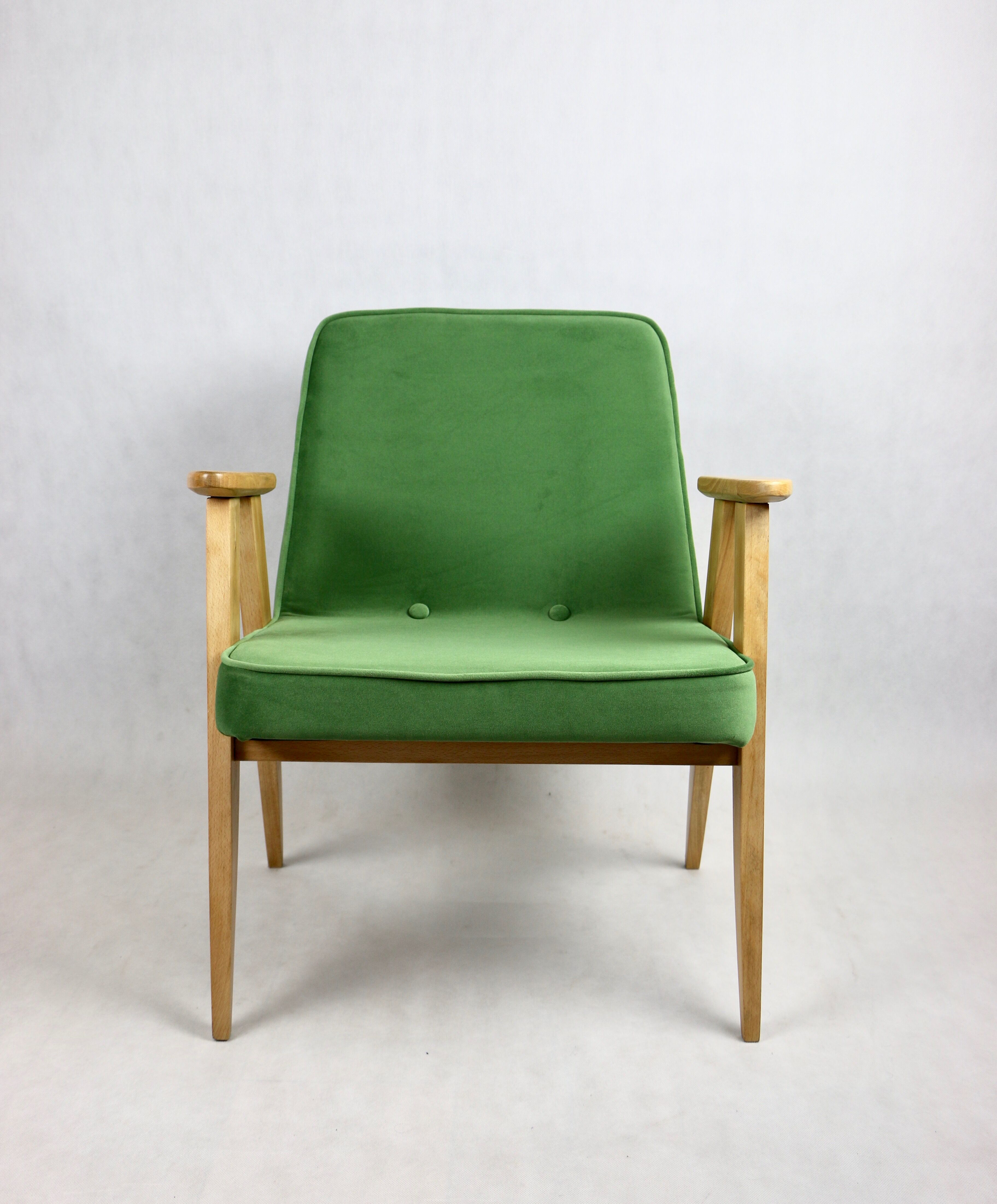 Light green velvet 366 lounge chair by Józef Chierowski, 1970s