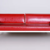 Cherry Red Leather Armchair made in 1930s by Slezak Factories - Restored