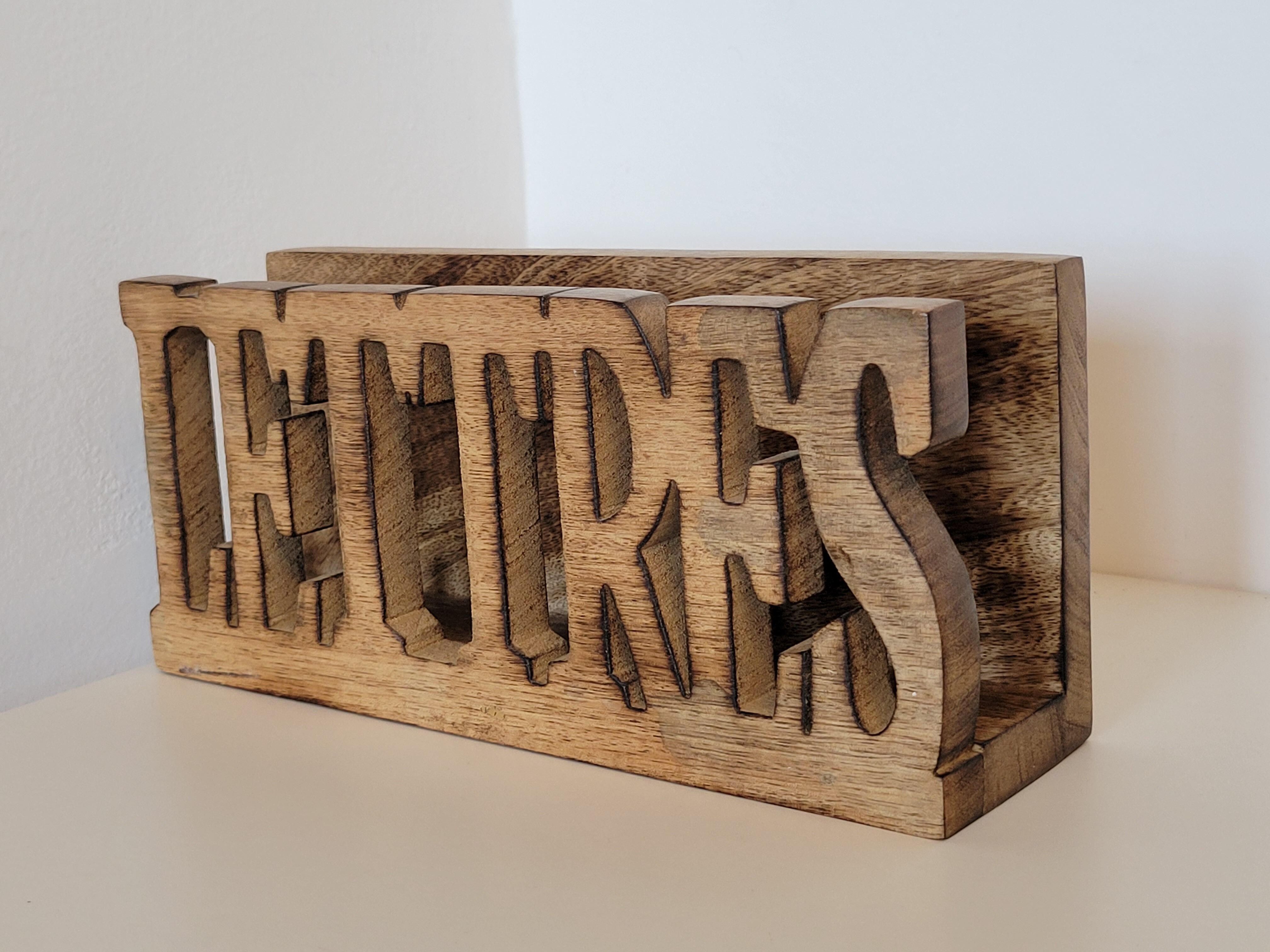 Mail rack carved wooden letter holder LETTERS