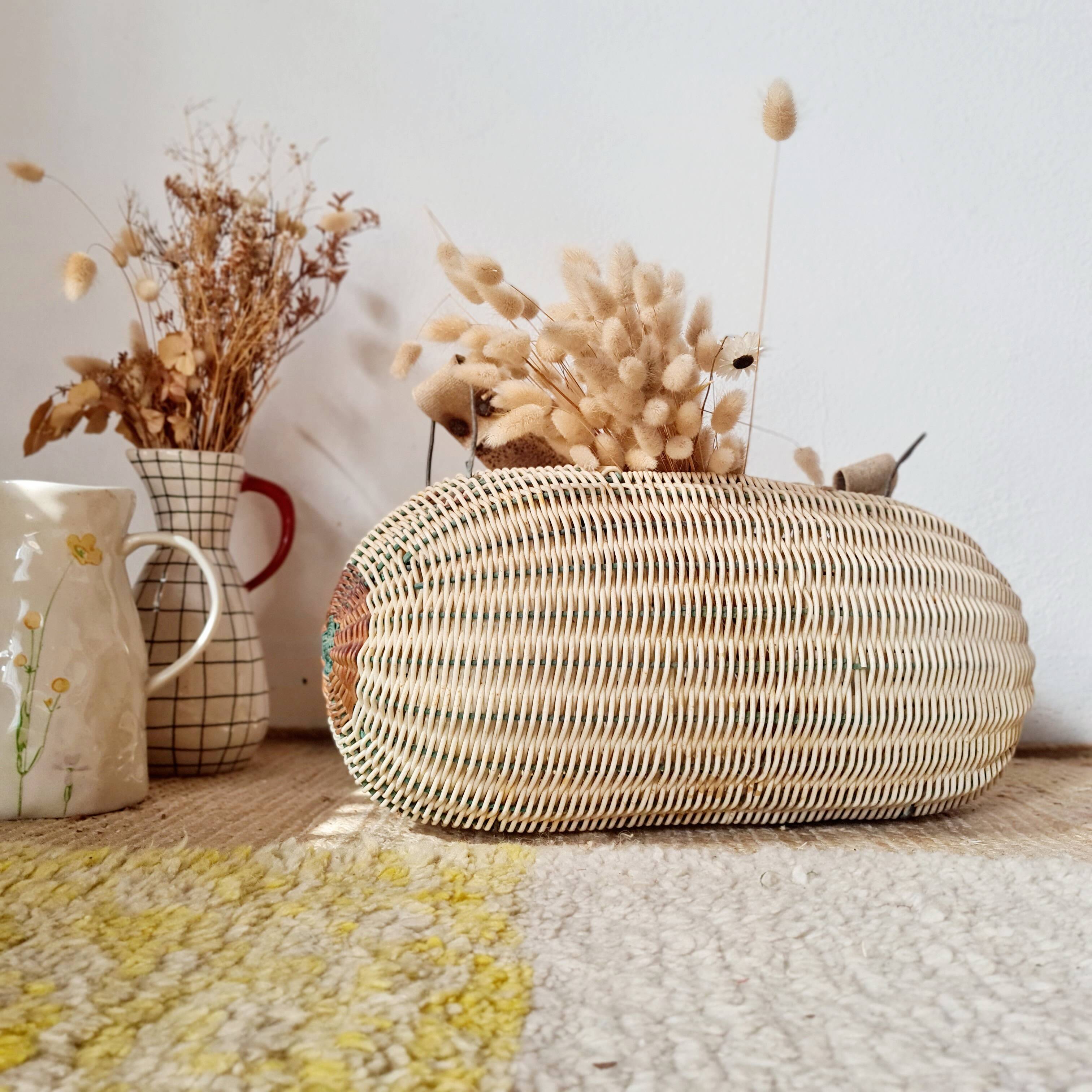 Panier ancien, besace en osier tressé - art populaire
