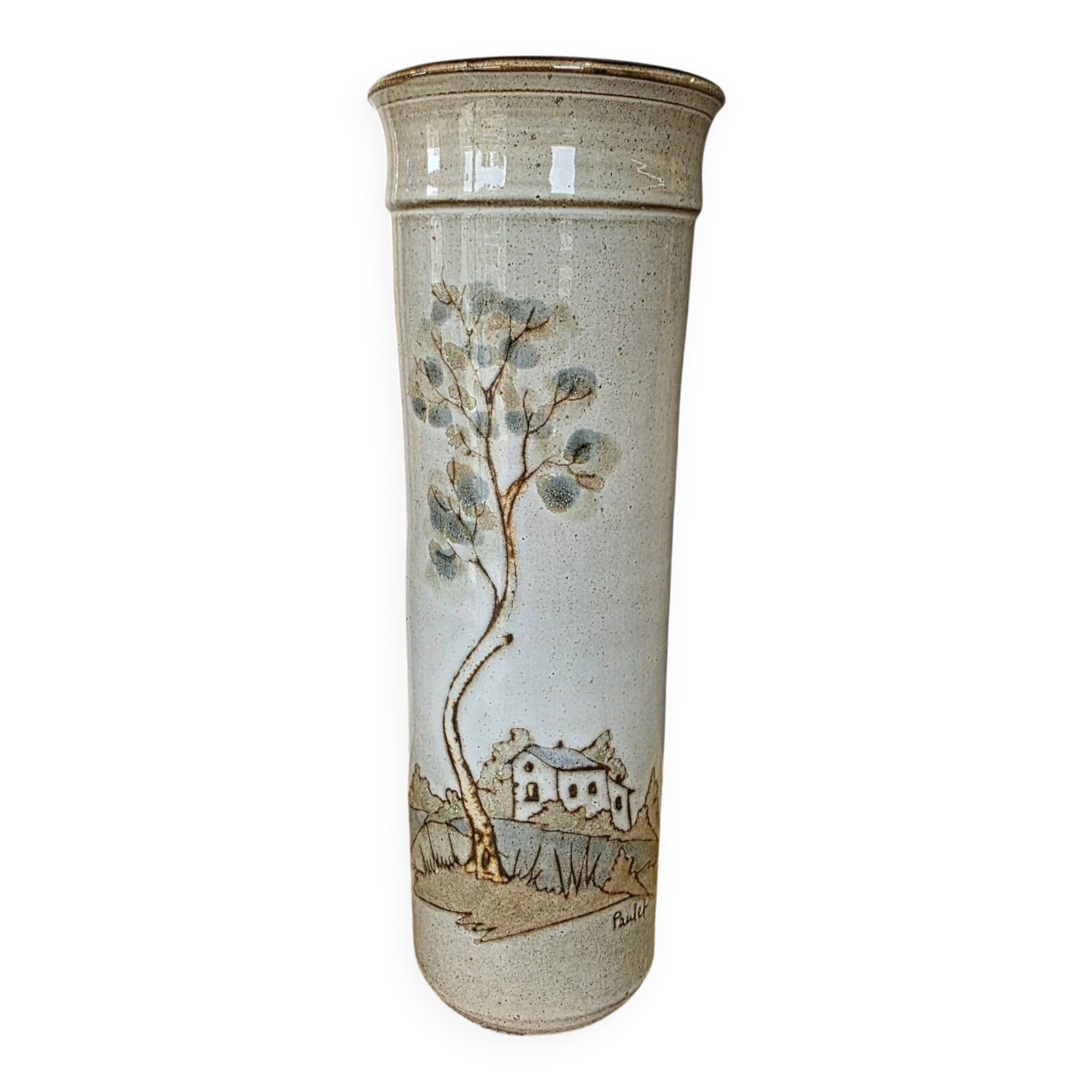 Vase Tube in Stoneware - Jean PAULET - Southern Landscape Decoration