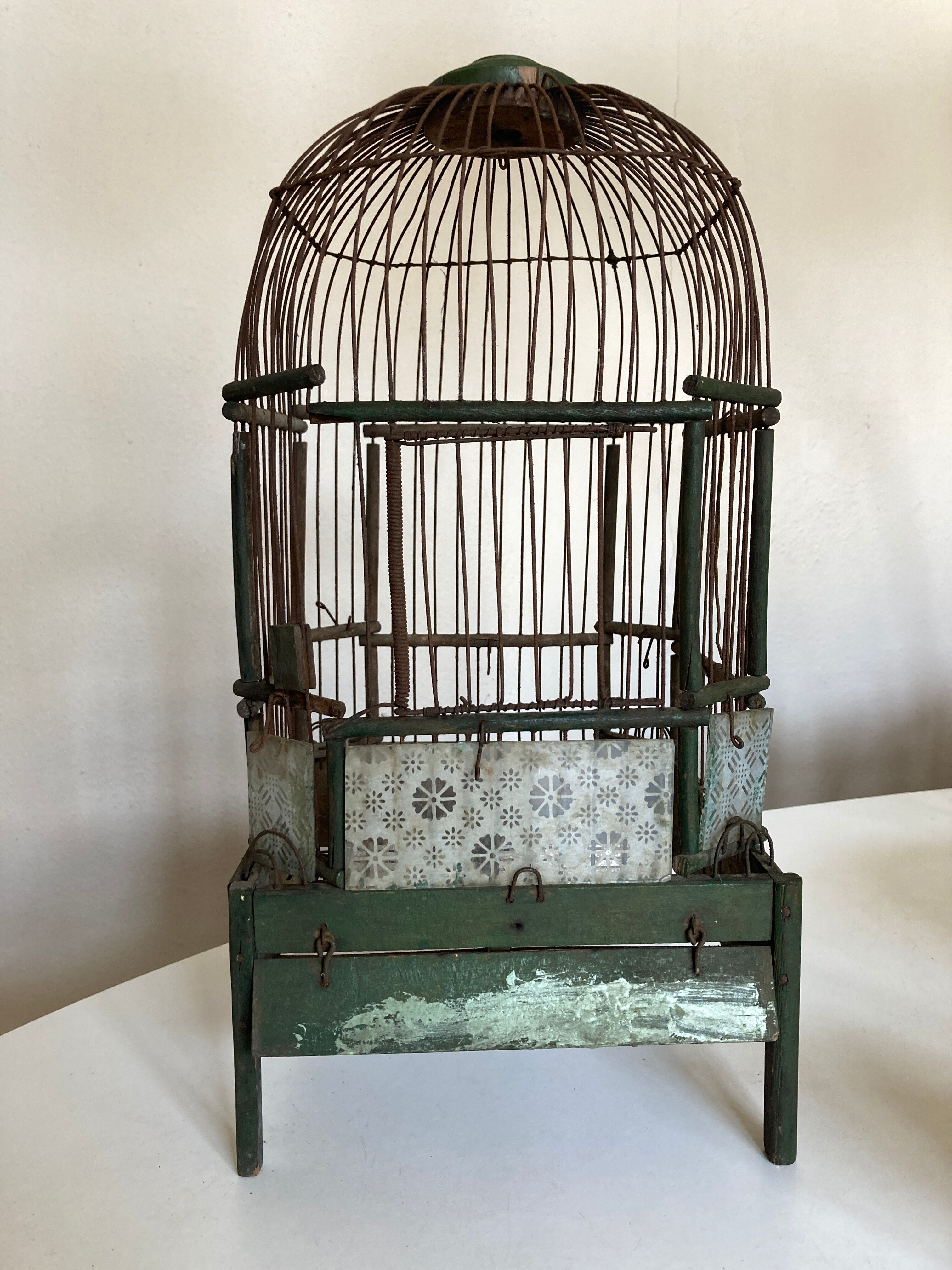 Octagonal bird cage made of wood and wire around 1920