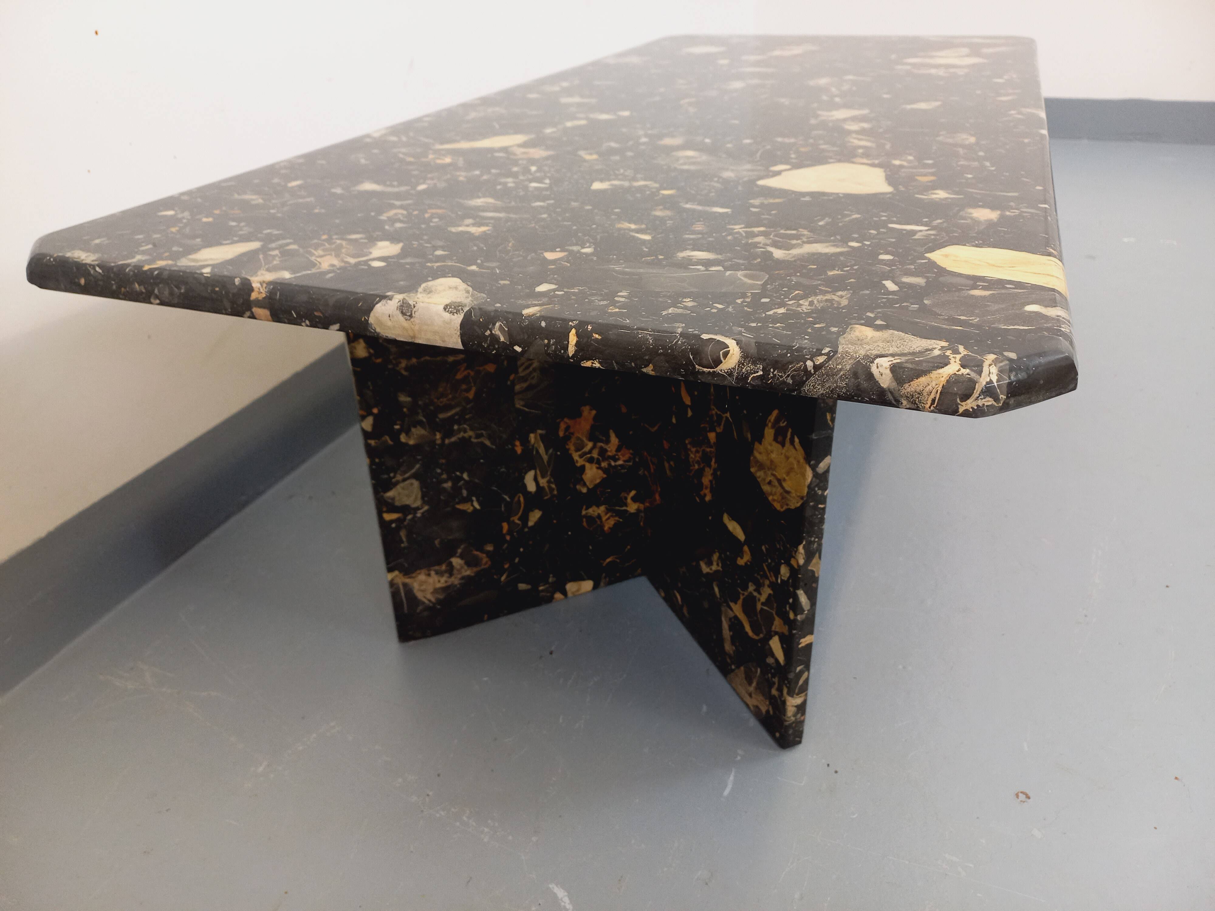 Vintage rectangular coffee table in black marble and smoked glass from the 1970s.