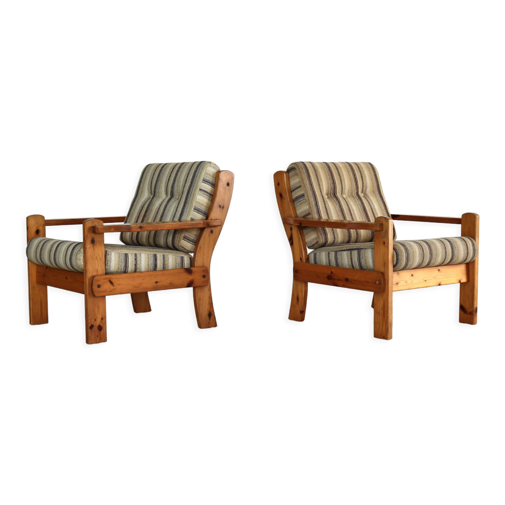 Vintage armchairs brutalist pine, 60's