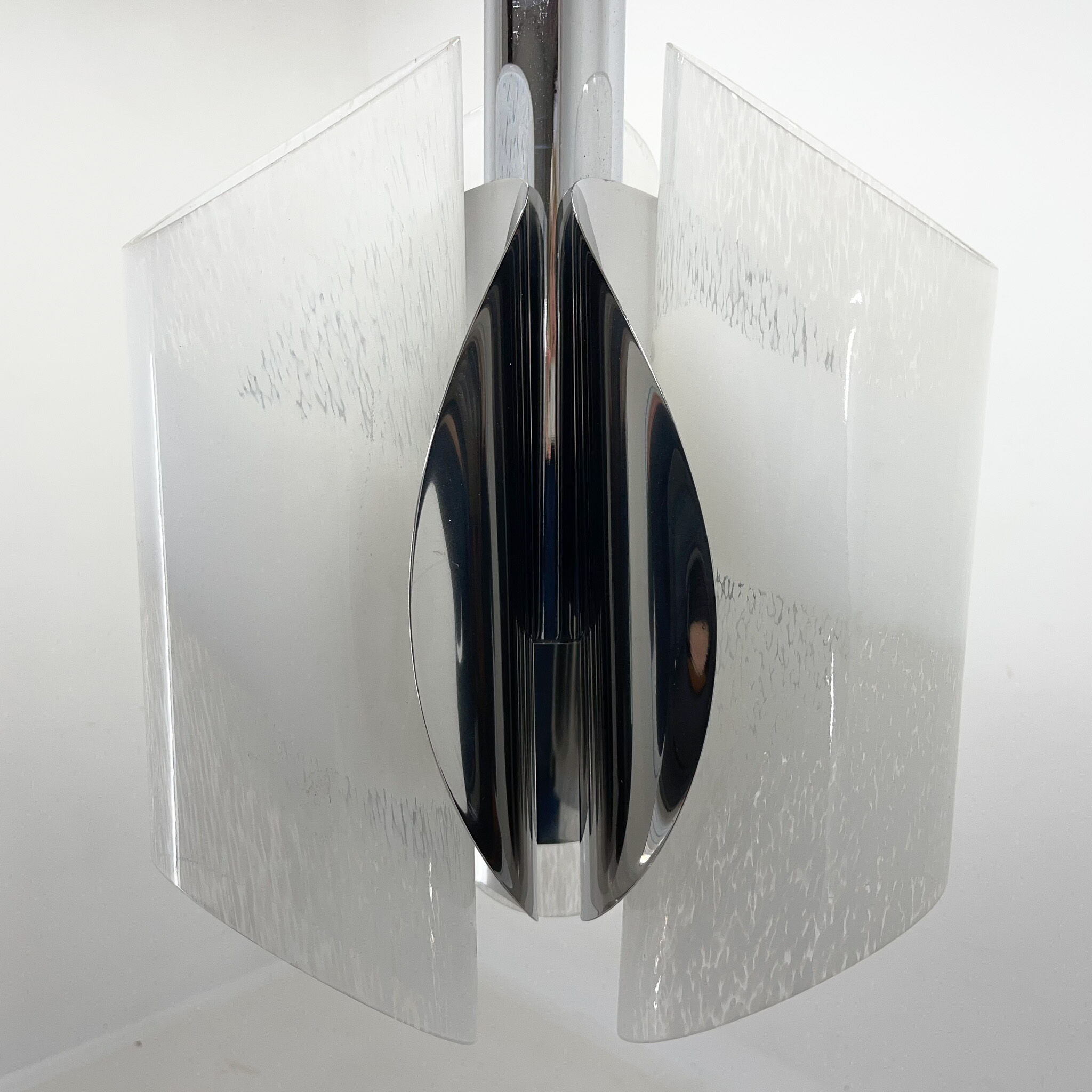 Mid-century Chrome & Murano Glass Chandelier, Italy