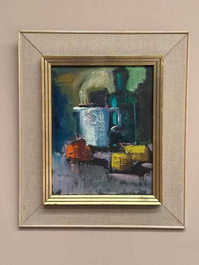 Original Swedish Oil on Canvas – Abstract Still Life – Signed – Vintage