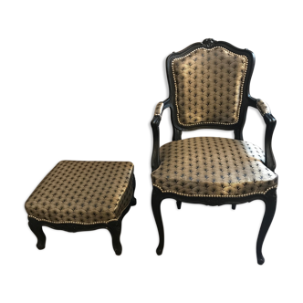 Fauteuil cabriolet louis xv et son repose pied