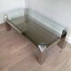 Table basse chromée à plateaux de verre et miroir