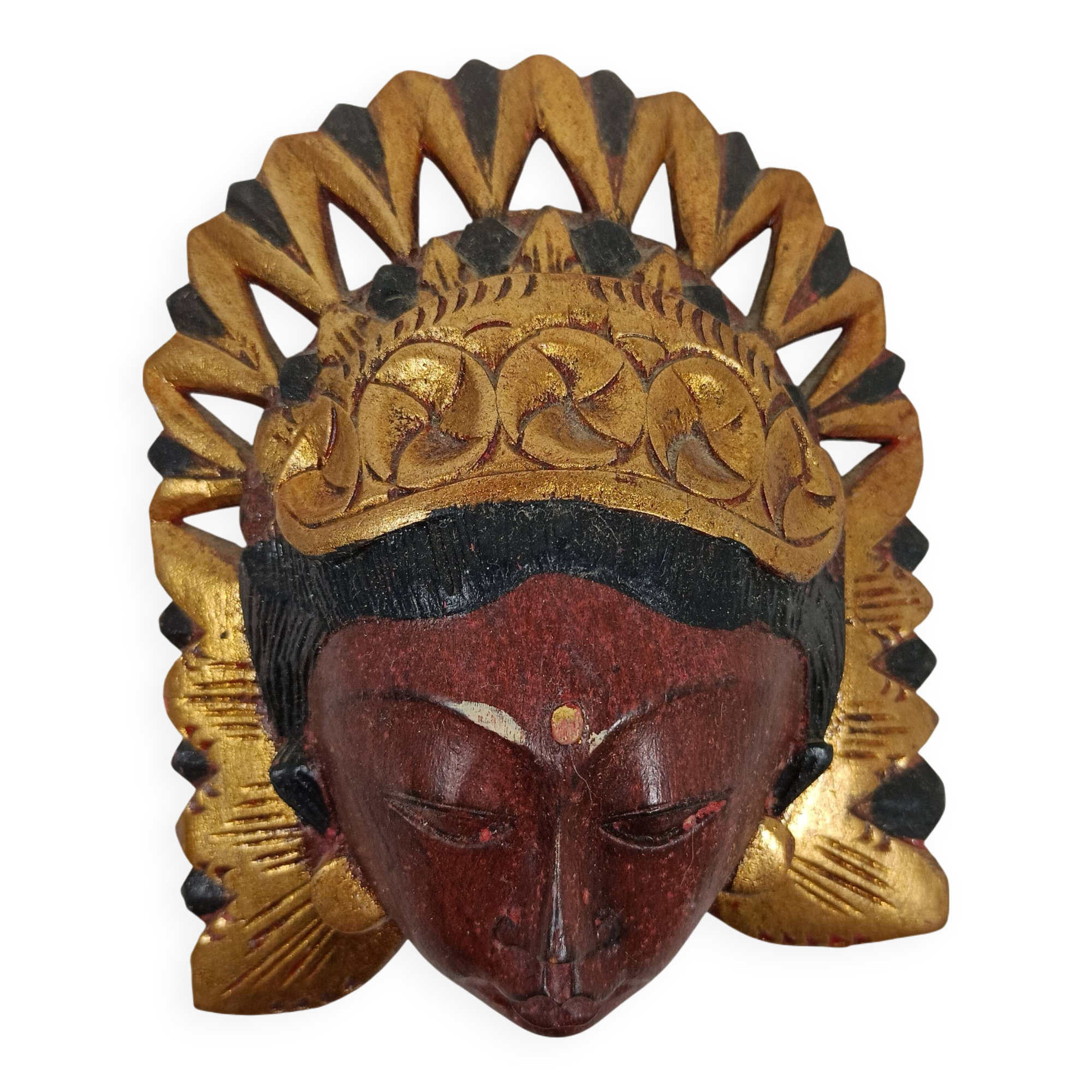 Traditional women's mask - Wood and gold paint