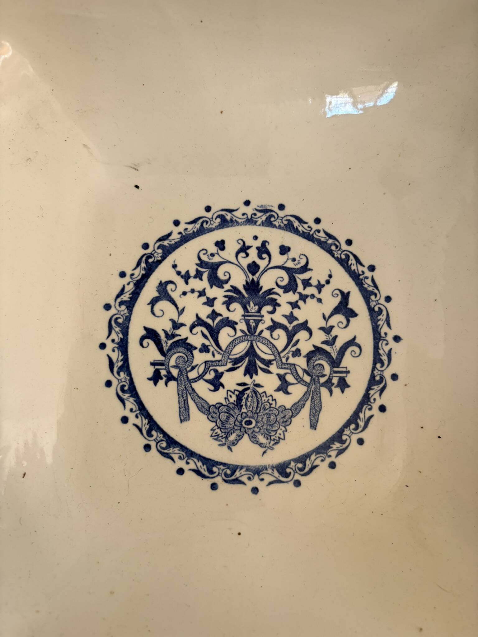 Old Dish Basket Vegetable Dish Earthenware Gien Rouen Renaissance Blue Model