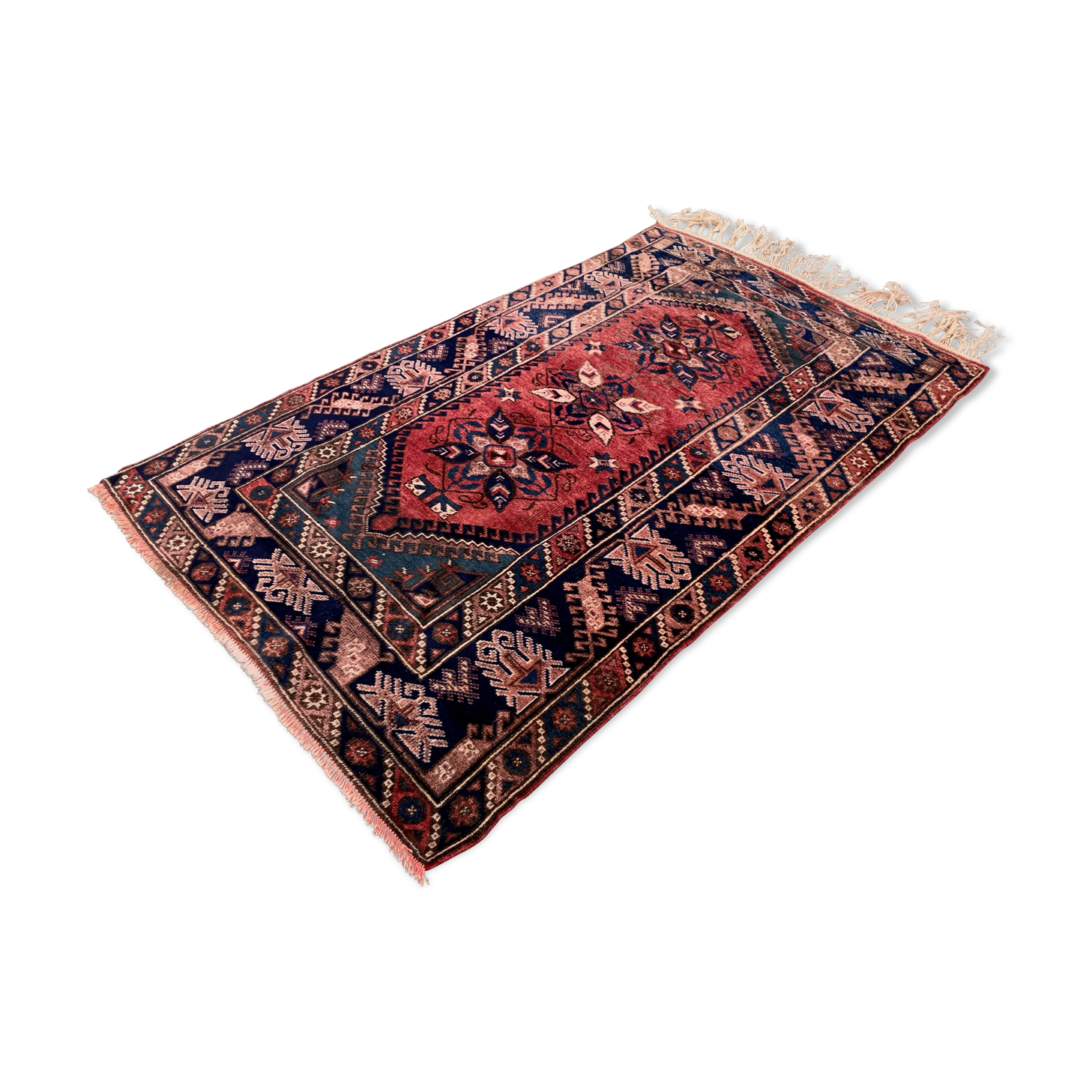 Vintage Turkish Tribal Rug veg dye 220x132 cm Turkish Carpet Red, Blue, Green