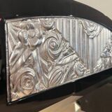 Art Deco Wall Mirror in Black Lacquer & Silver Leaf, France, 1930s