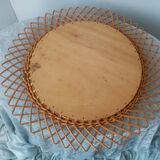 Old vintage sun mirror in rattan braid 60 years