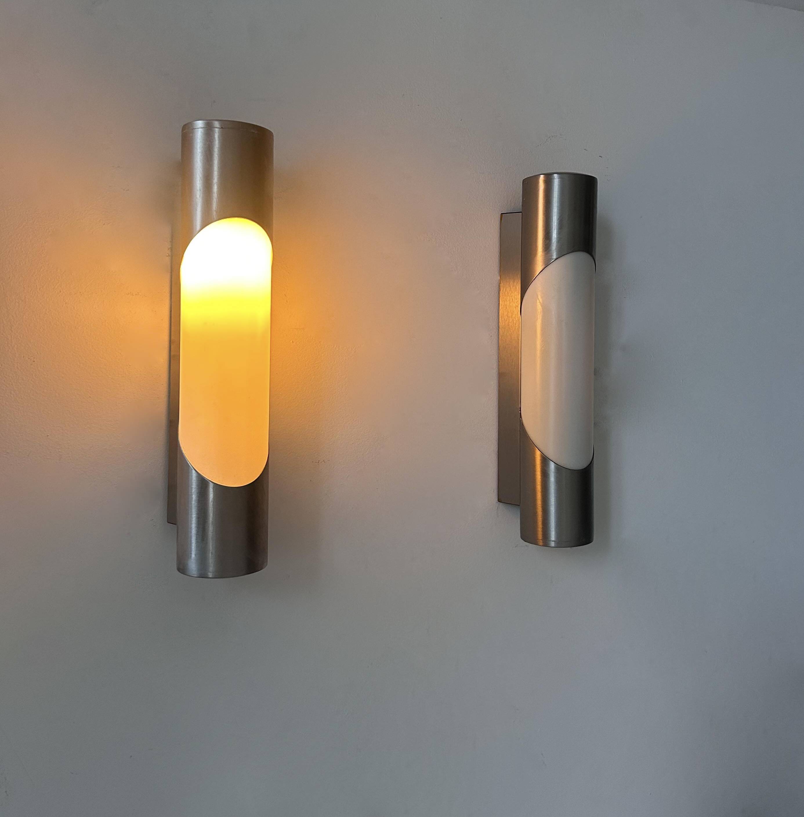 Pair of vintage wall lights, chrome metal, Philips Denmark 1980s
