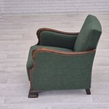 1950s, Danish relax chair, green furniture blend wool fabric, beech wood.