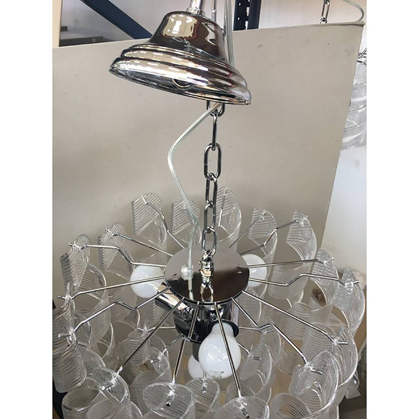 Murano Glass Sputnik Chandelier With Swirling Italian Glass Clear and White