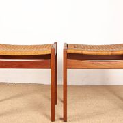 Paire de tabourets Danois en Teck et Cannage par Peter Hvidt 1960.