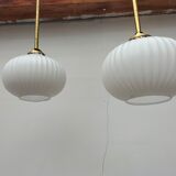 Pair brass and glass chandeliers