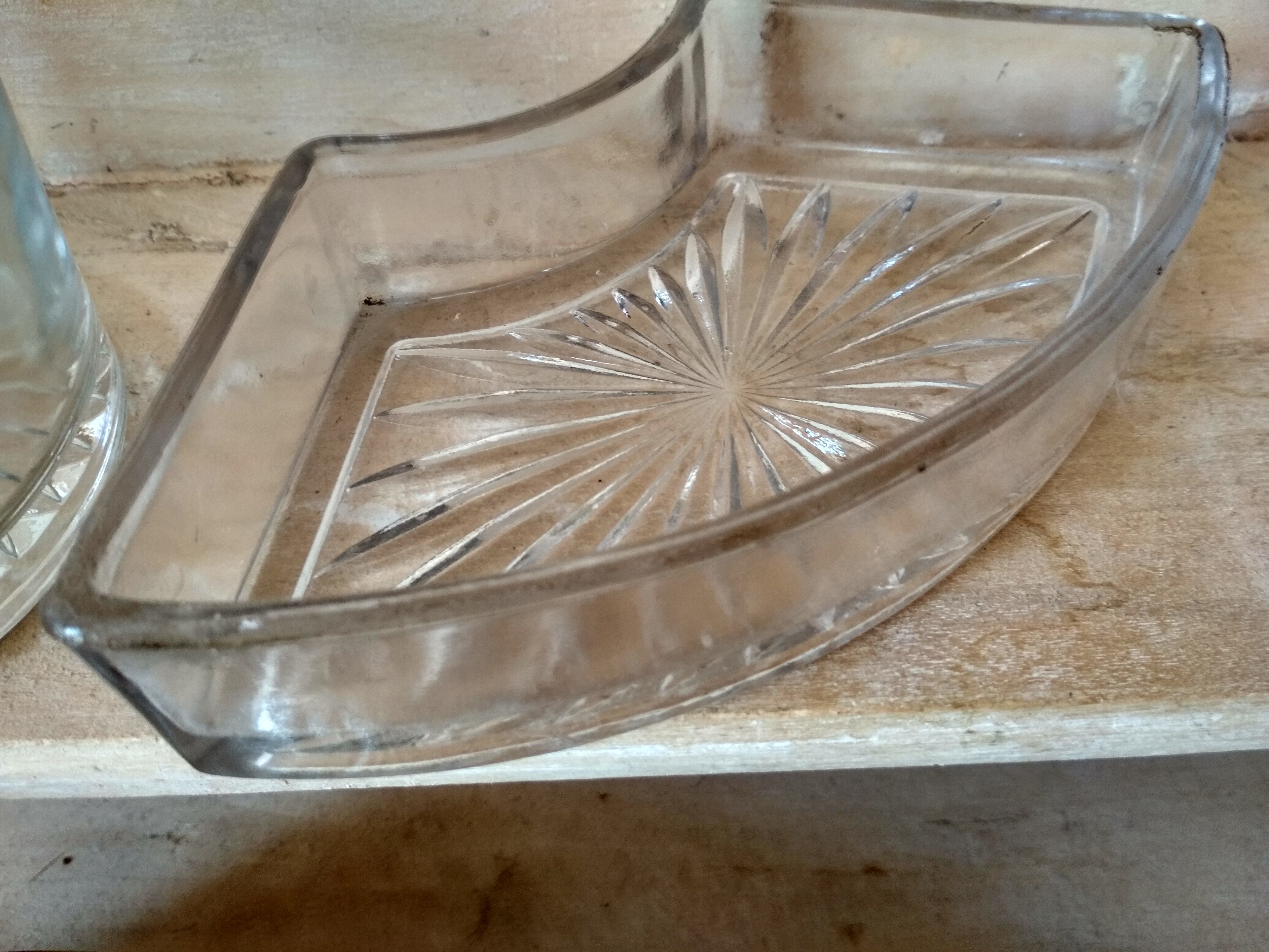 Appetizer tray, servant silver metal and its 5 ramekins 1930s cut glass