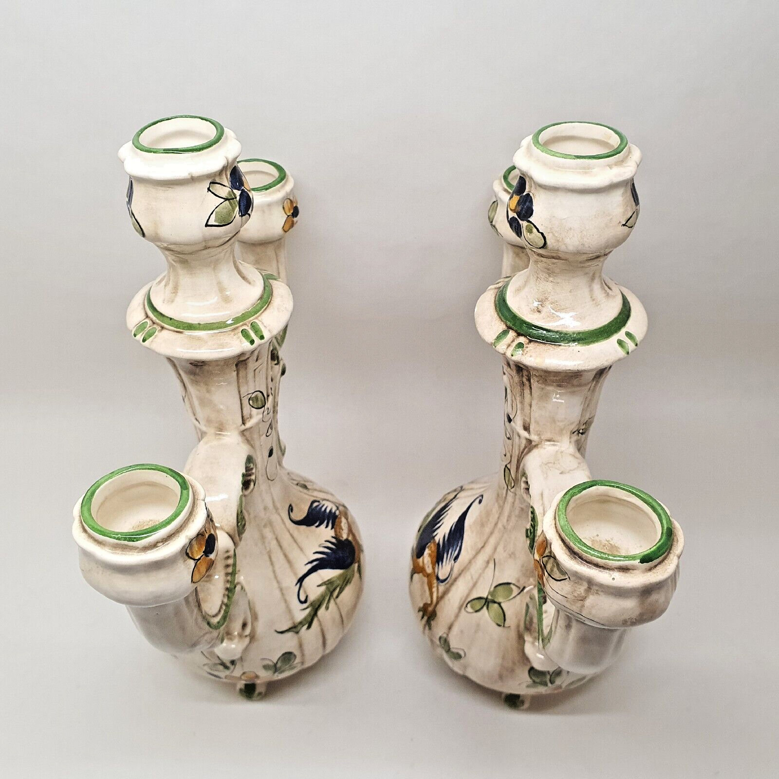 Pair of 2 candlesticks Capodimonte Italy style moustier