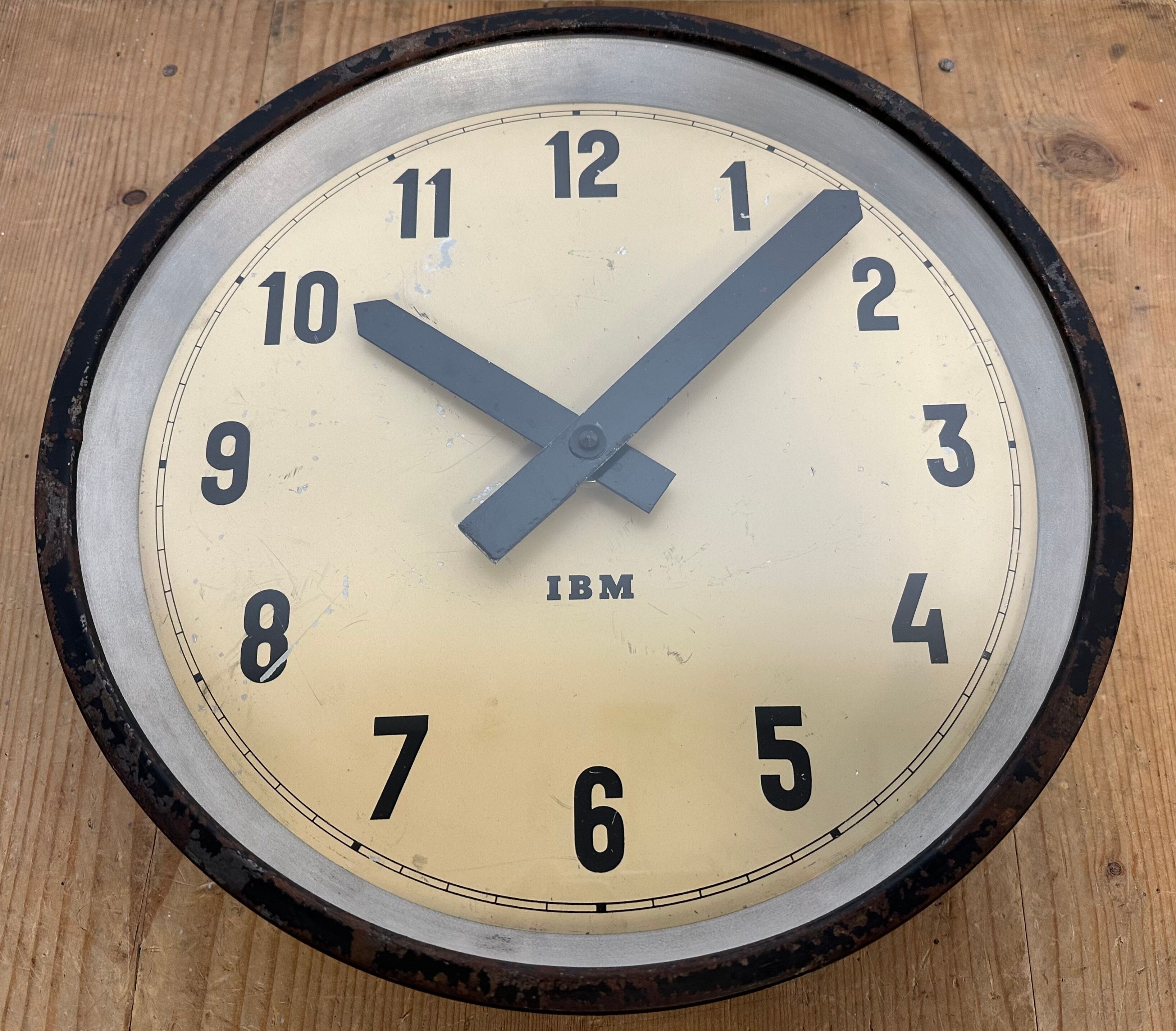 Black industrial factory wall clock from IBM, 1950s