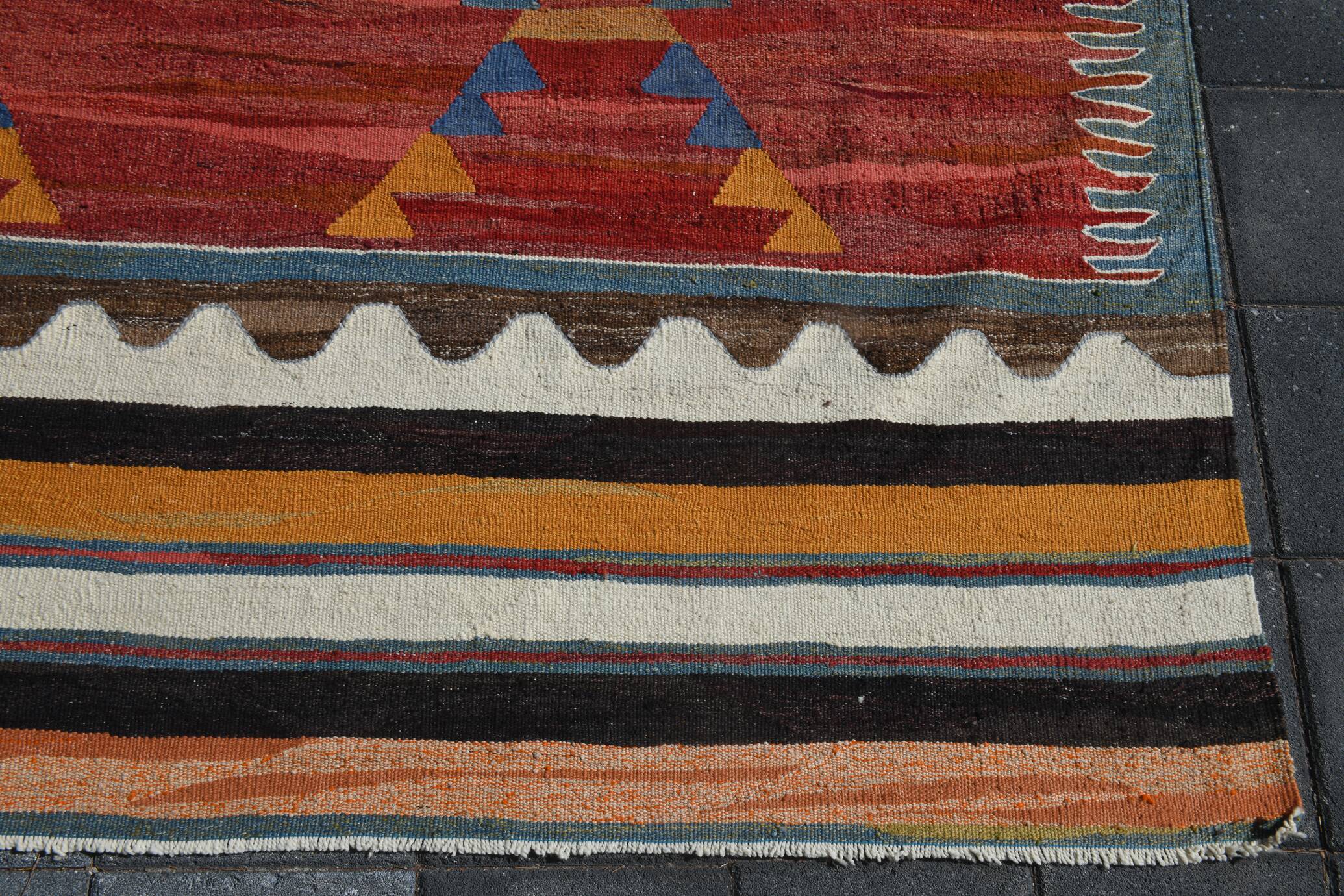 Turkish Wine Red Handmade Wool Kilim Rug, 312x407Cm