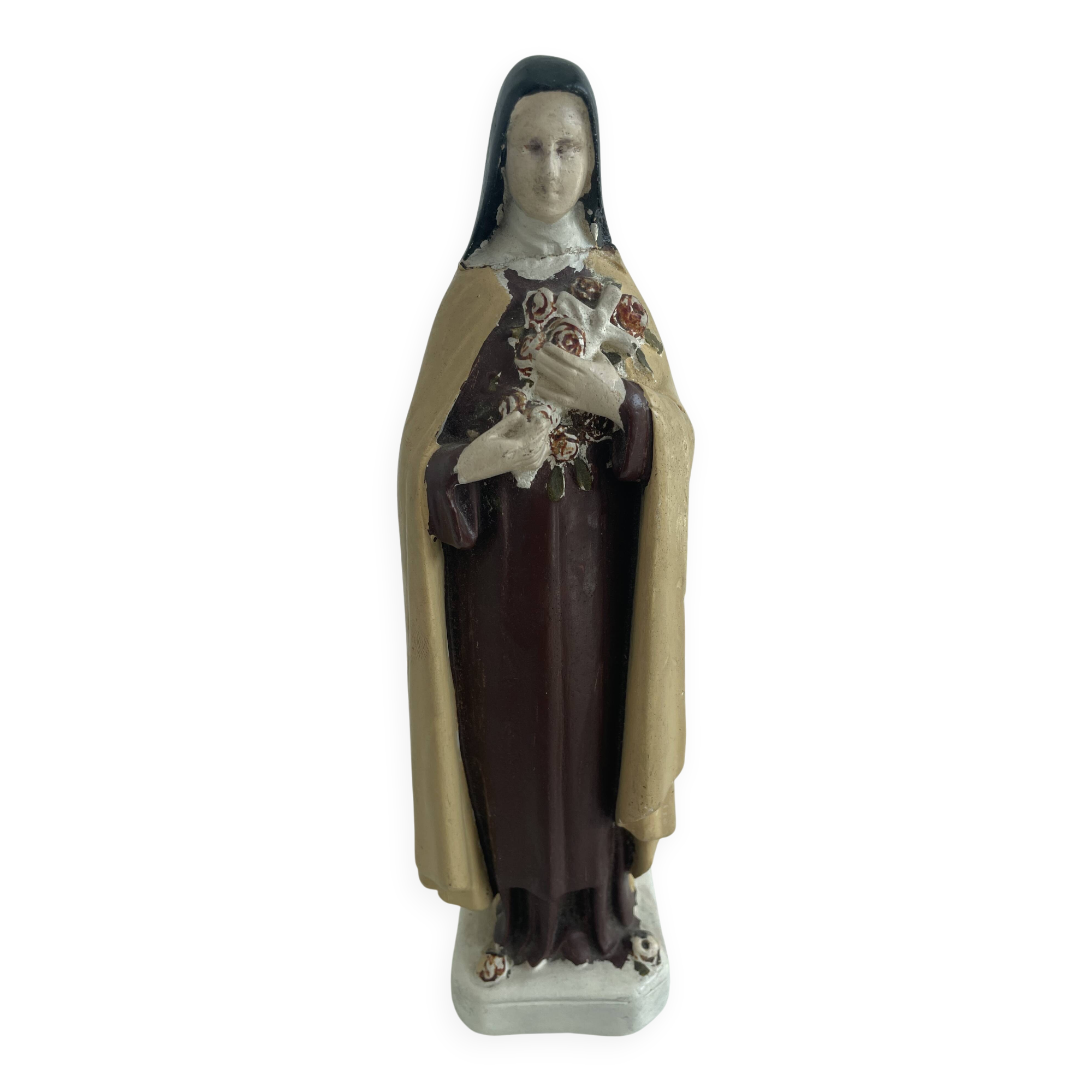 Antique statue of Saint Therese of Lisieux, religious plaster figurine