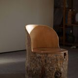 Sculptural Norwegian trunk chair in mid-century brutalist solid wood.