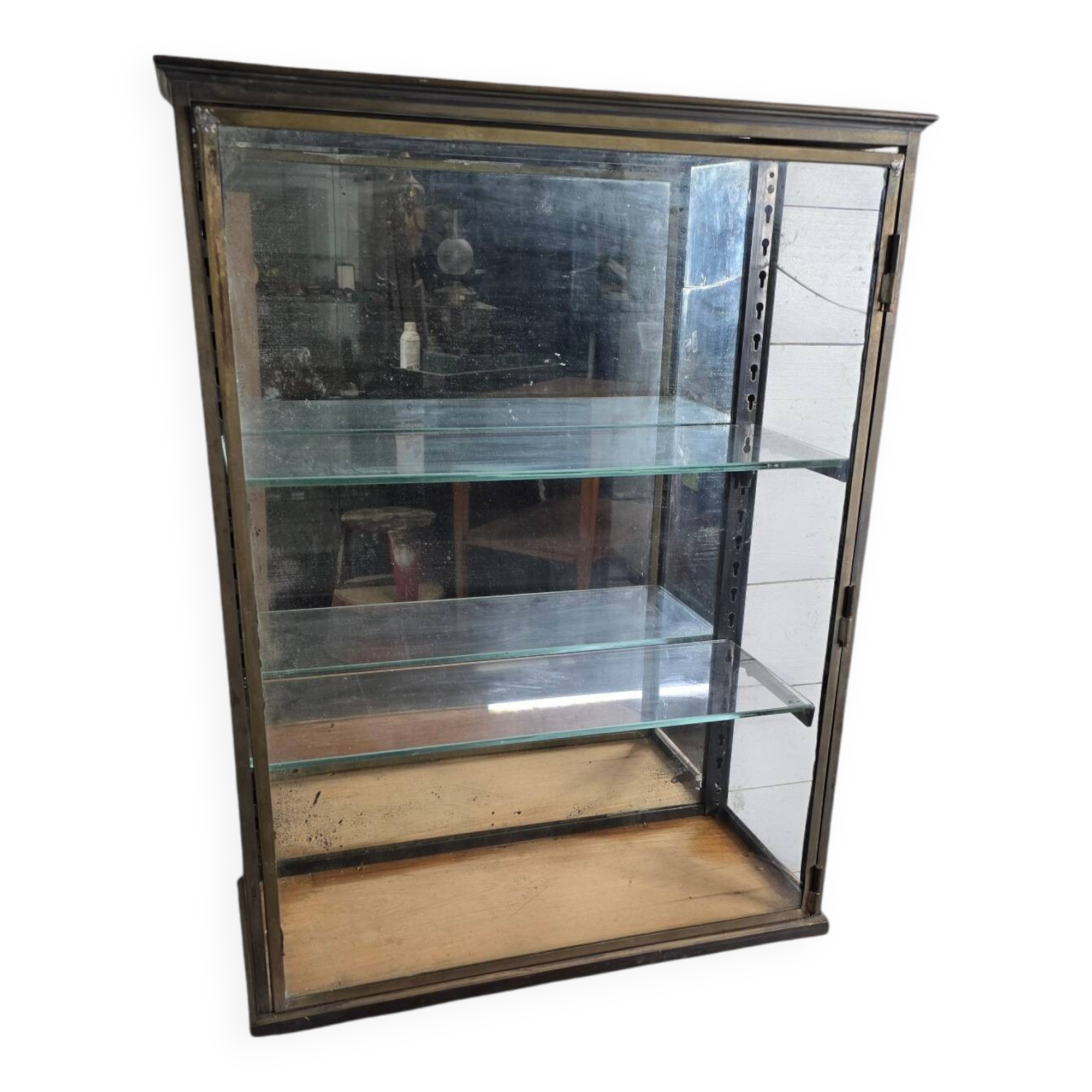 Vitrine De Magasin En Laiton Argenté - Début XXe Siècle - Bois Et Métal - Occasion