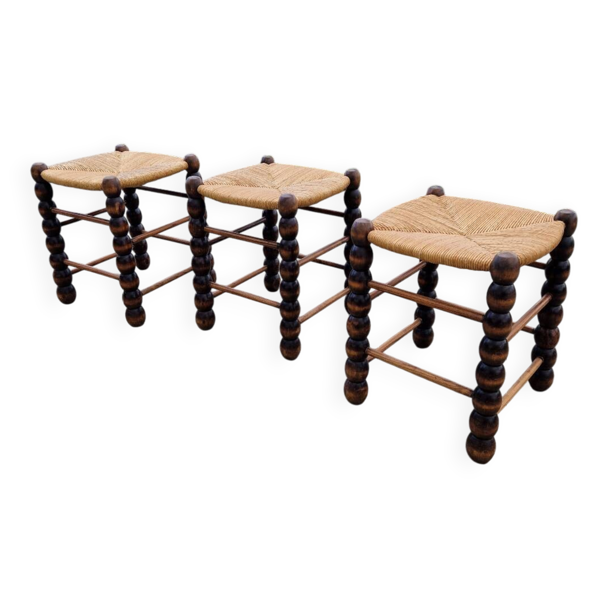 Set of 3 country straw stools