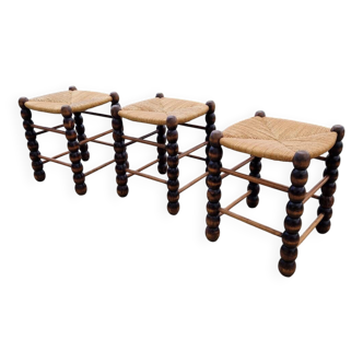 Set of 3 country straw stools