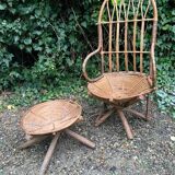 Rattan armchair and pouf